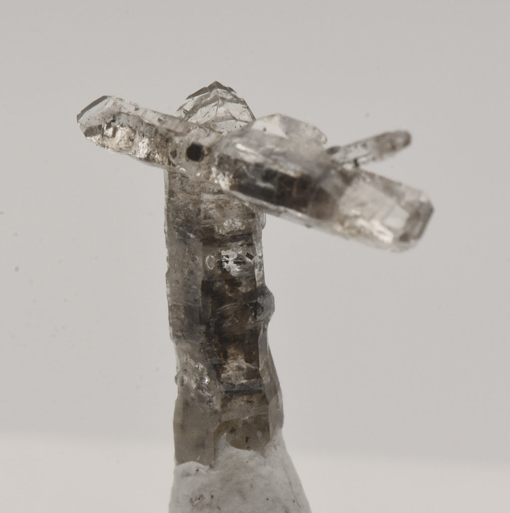 Doubly Terminated Quartz Crystal Cluster with Hydrocarbon Inclusions Thumbnail Specimen - Spain