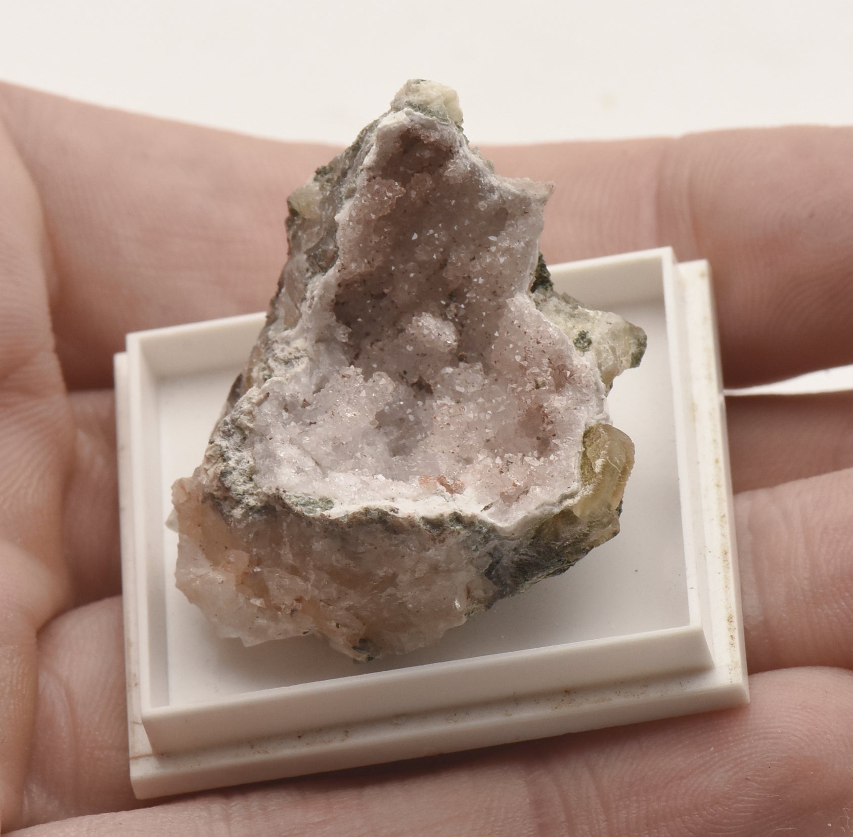 Quartz Crystal Cluster with Calcite Thumbnail Specimen - Idar-Oberstein, Germany
