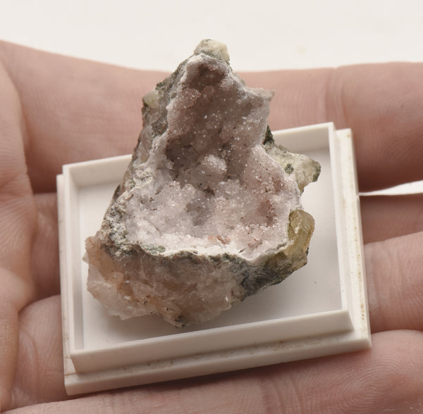 Quartz Crystal Cluster with Calcite Thumbnail Specimen - Idar-Oberstein, Germany