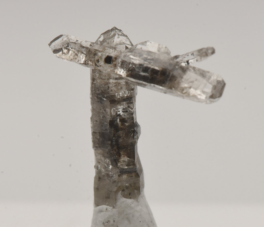 Doubly Terminated Quartz Crystal Cluster with Hydrocarbon Inclusions Thumbnail Specimen - Spain