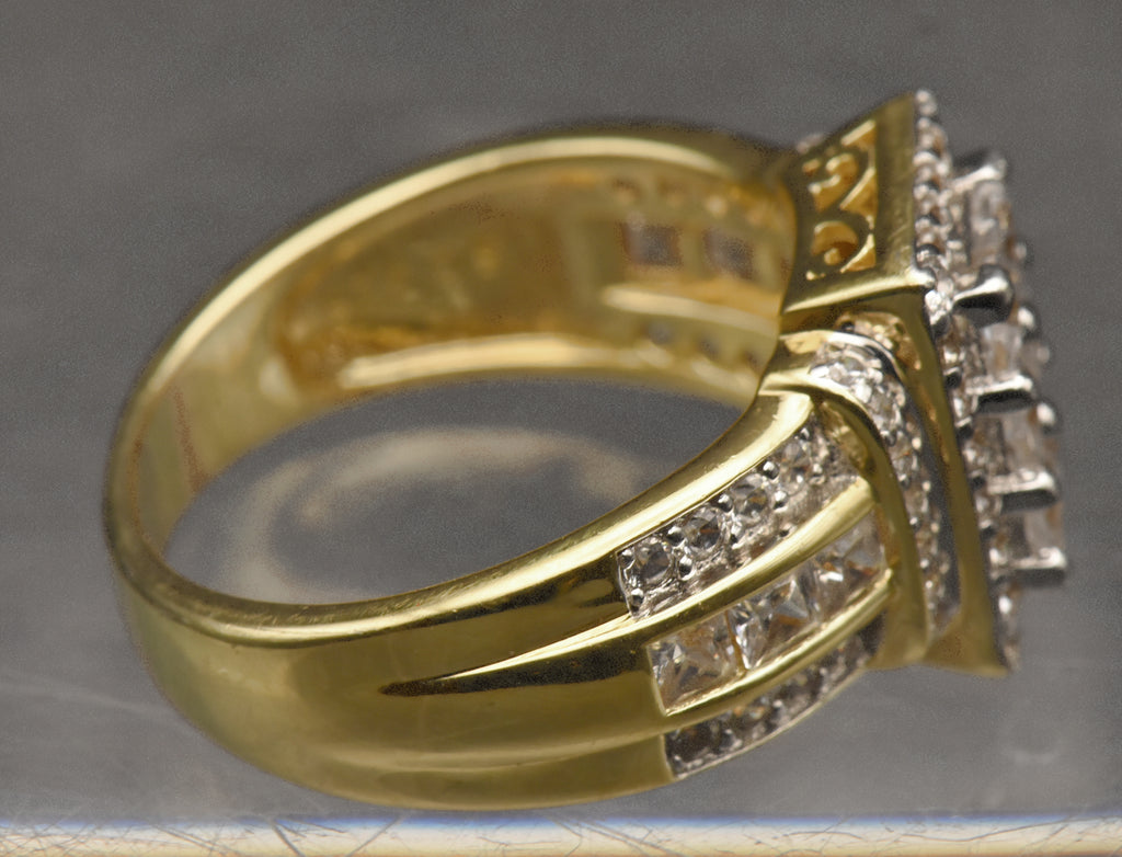 Vintage Gold Tone Sterling Silver Rhinestone Ring - Size 8.75