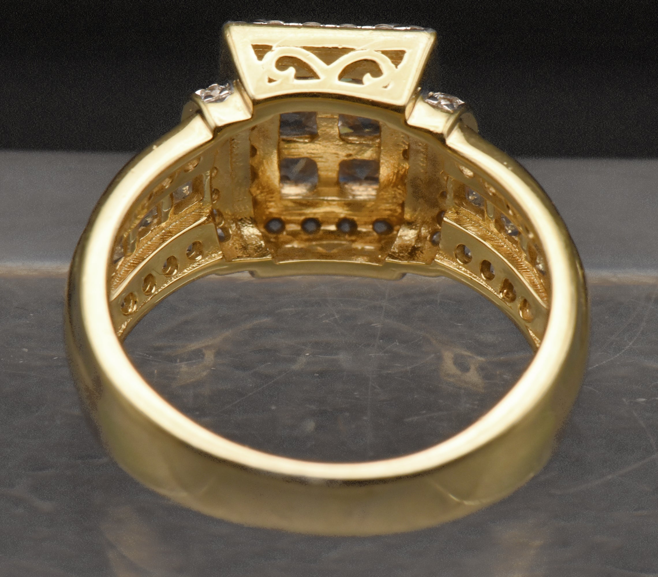 Vintage Gold Tone Sterling Silver Rhinestone Ring - Size 8.75