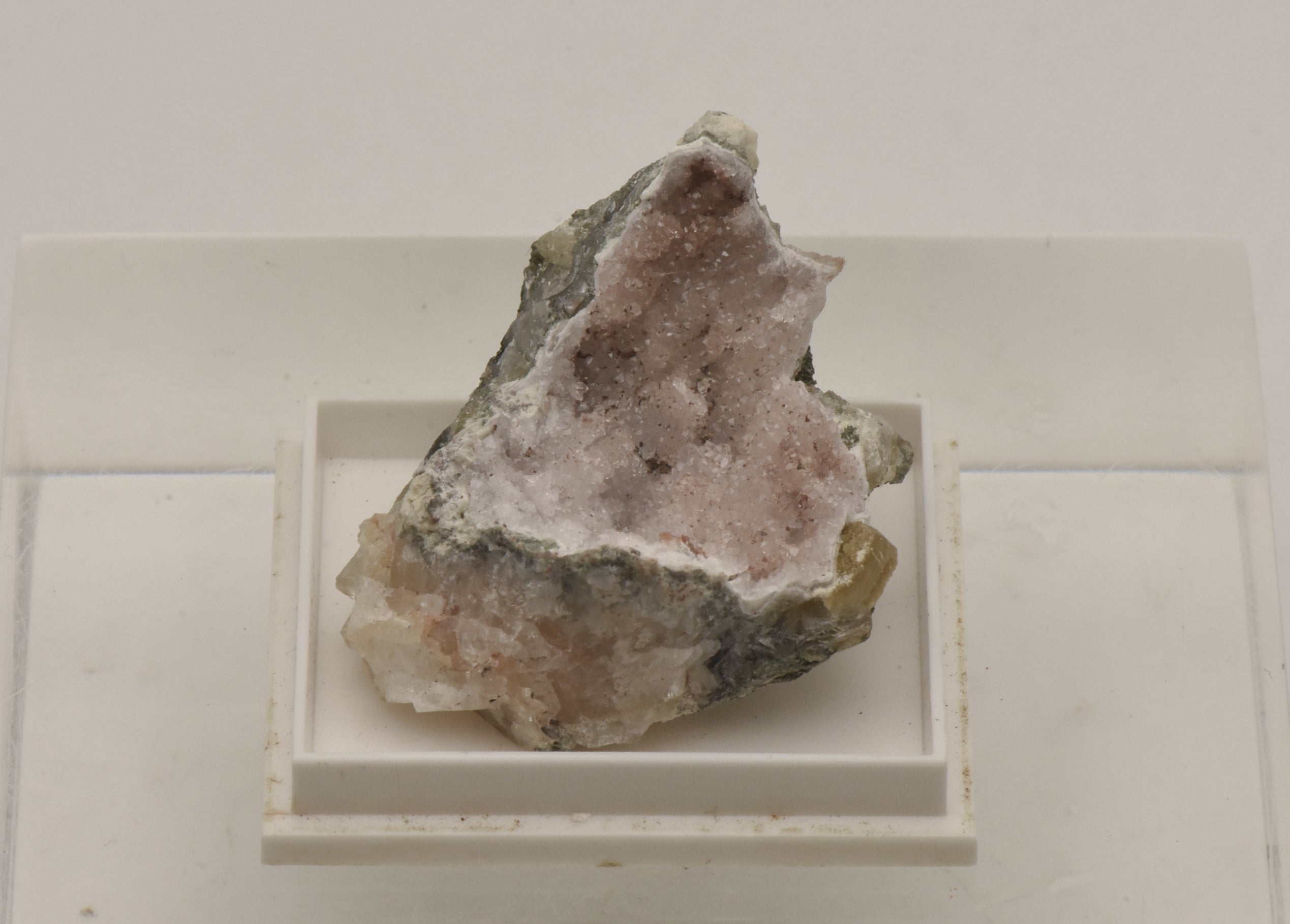 Quartz Crystal Cluster with Calcite Thumbnail Specimen - Idar-Oberstein, Germany