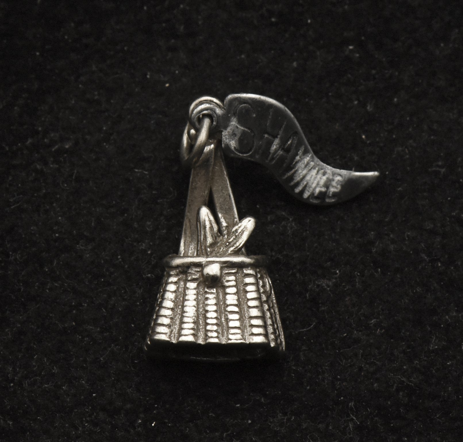 Vintage Sterling Silver "Shawnee" Rabbit in a Basket Charm