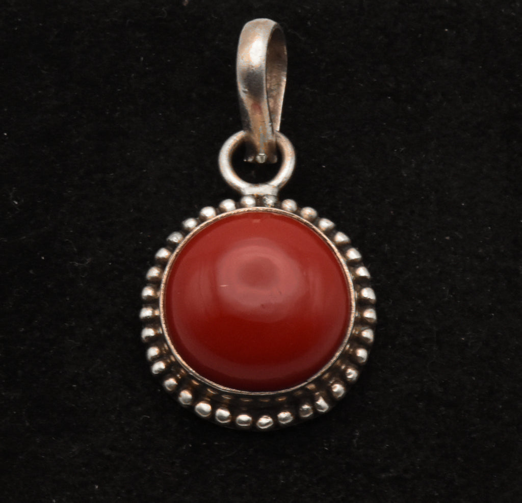 Vintage Sterling Silver Opaque Red Glass Cabochon Pendant