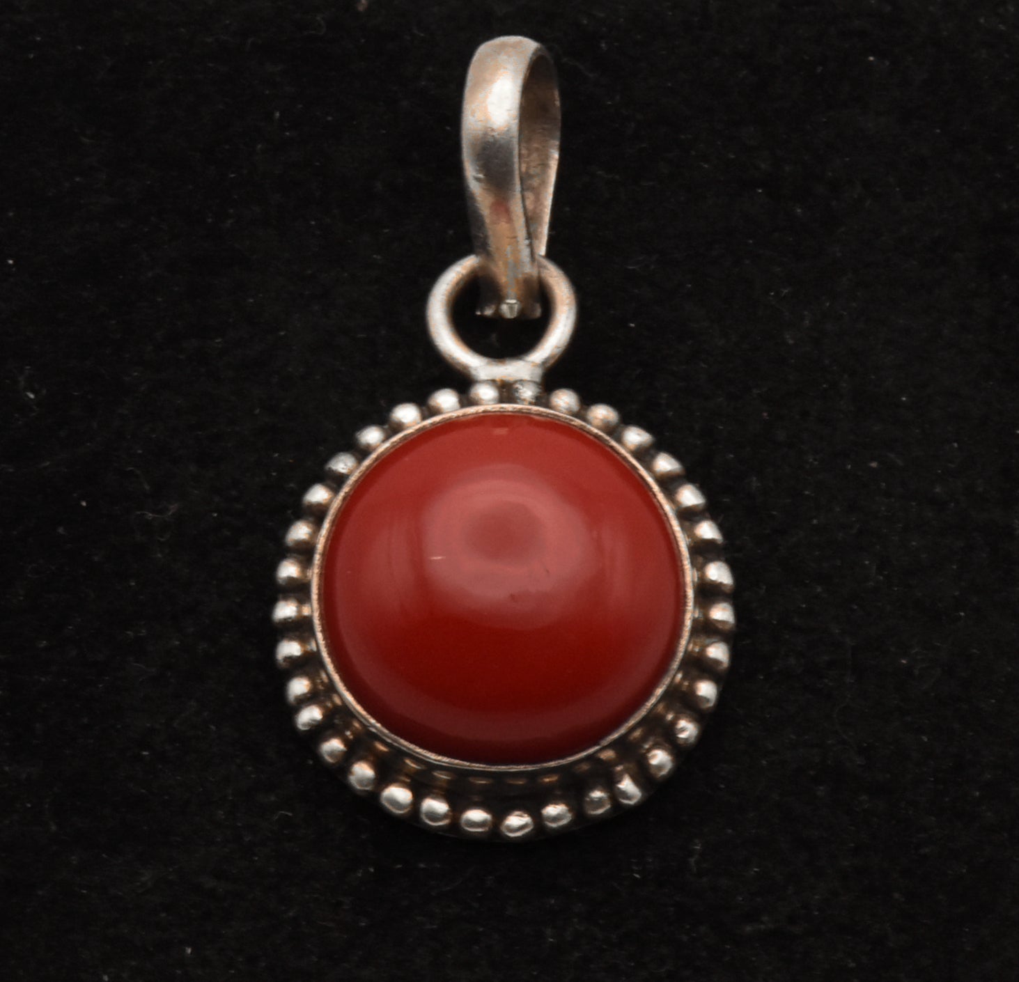 Vintage Sterling Silver Opaque Red Glass Cabochon Pendant