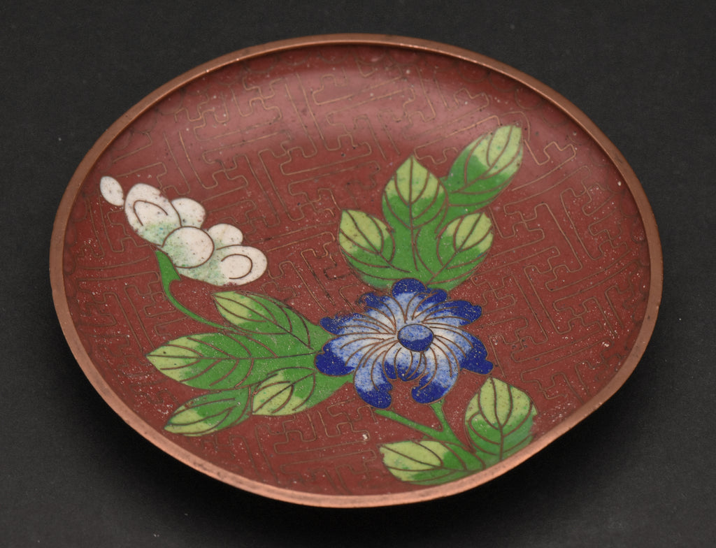 Vintage Red Cloisonne Floral Enamel Trinket Dish