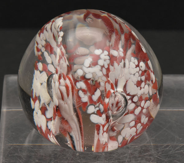 Vintage Red and White Confetti Floral Paperweight