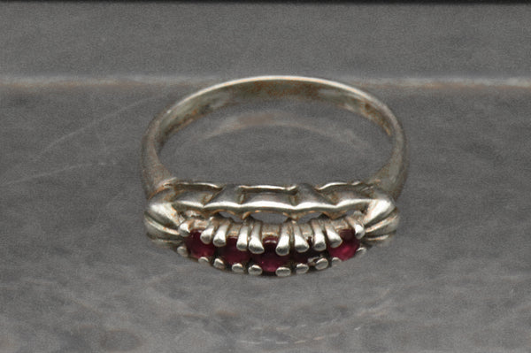 Vintage Sterling Silver and Rubies Ring - Size 4.25