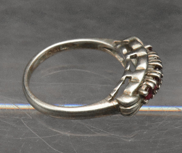 Vintage Sterling Silver and Rubies Ring - Size 4.25