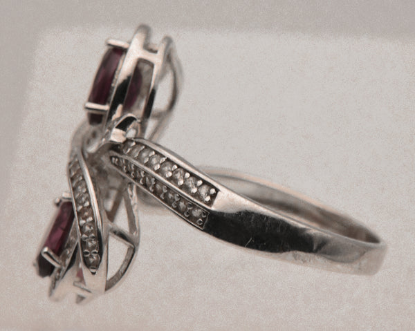 Vintage Sterling Silver Red Garnet and Topaz Ring - Size 9