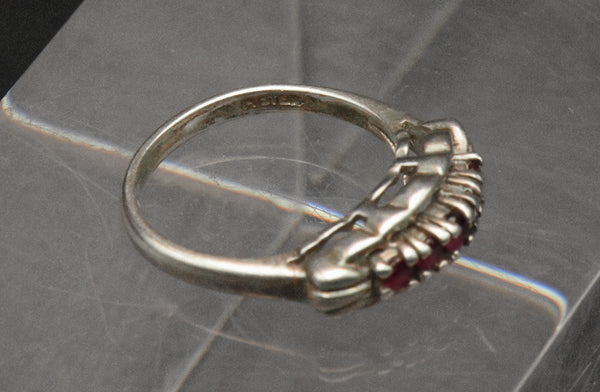 Vintage Sterling Silver and Rubies Ring - Size 4.25