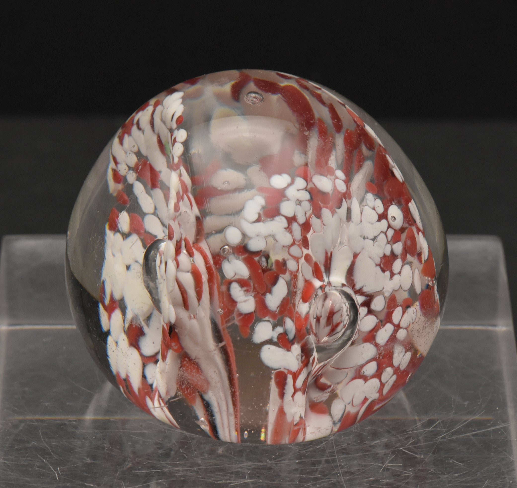 Vintage Red and White Confetti Floral Paperweight