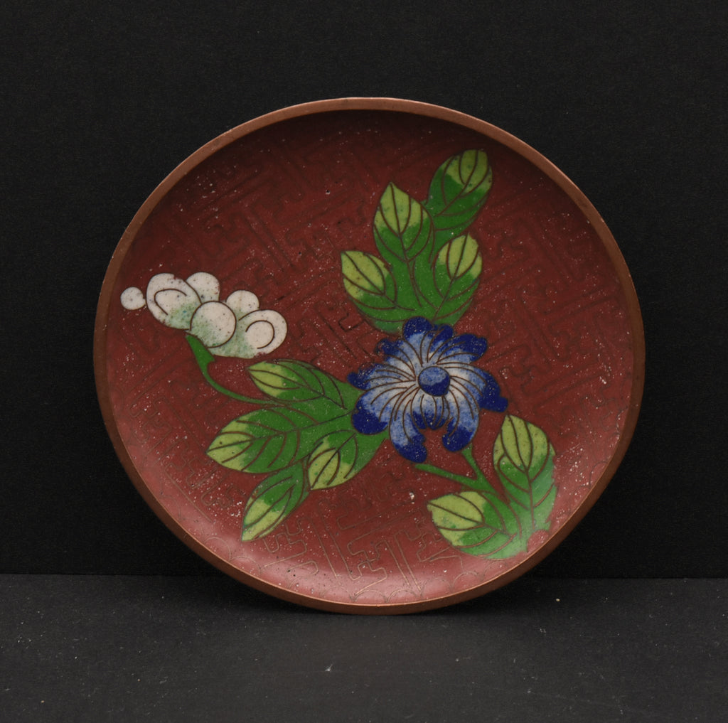 Vintage Red Cloisonne Floral Enamel Trinket Dish