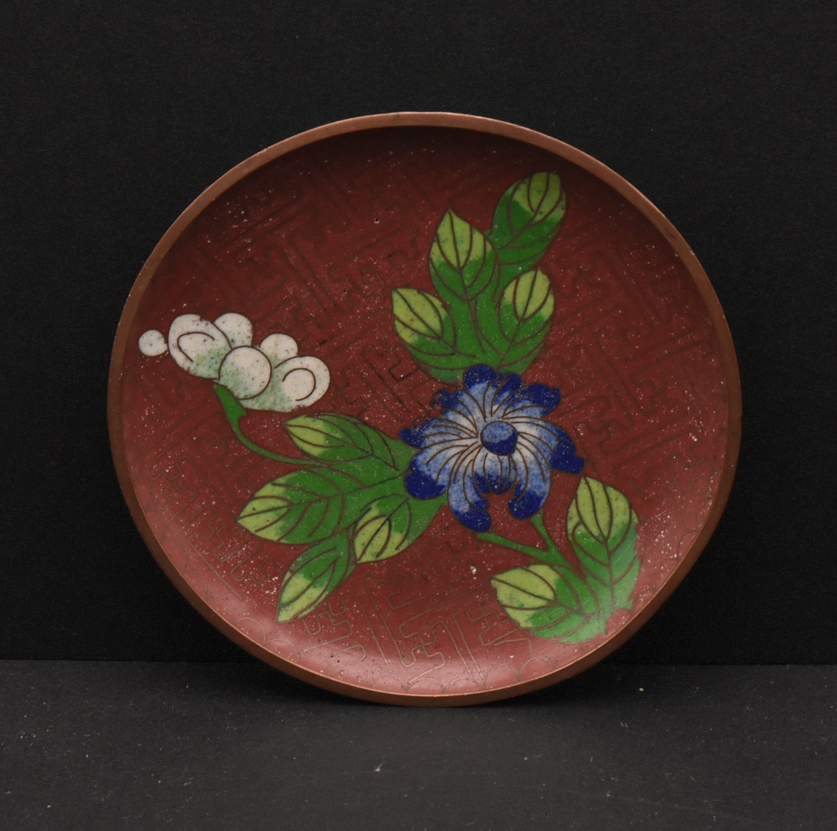 Vintage Red Cloisonne Floral Enamel Trinket Dish