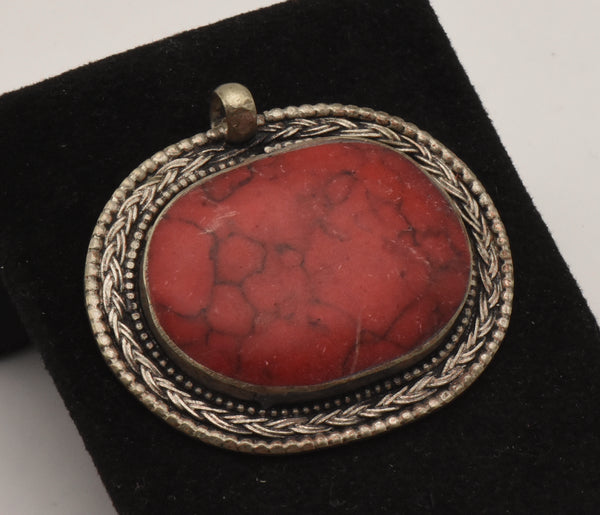 Vinage Carved Red Stone Cabochon Pendant