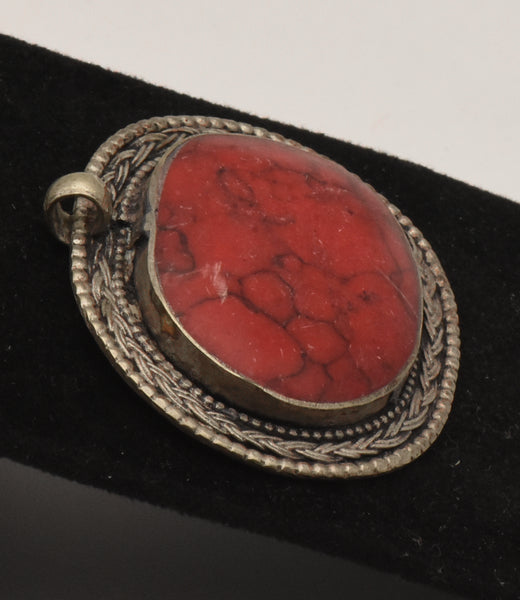 Vinage Carved Red Stone Cabochon Pendant