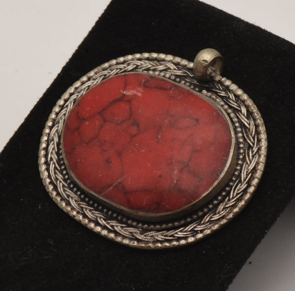 Vinage Carved Red Stone Cabochon Pendant