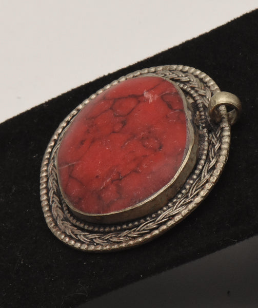 Vinage Carved Red Stone Cabochon Pendant