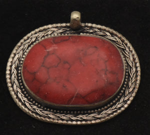 Vinage Carved Red Stone Cabochon Pendant