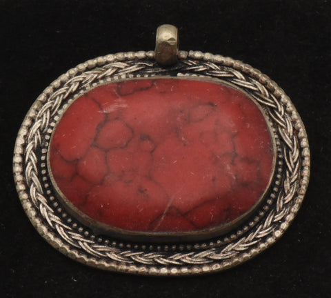 Vinage Carved Red Stone Cabochon Pendant