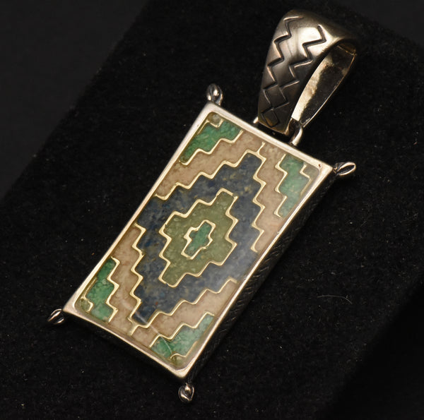 Relios - Vintage Sterling Silver Enamel Geometric Design Pendant