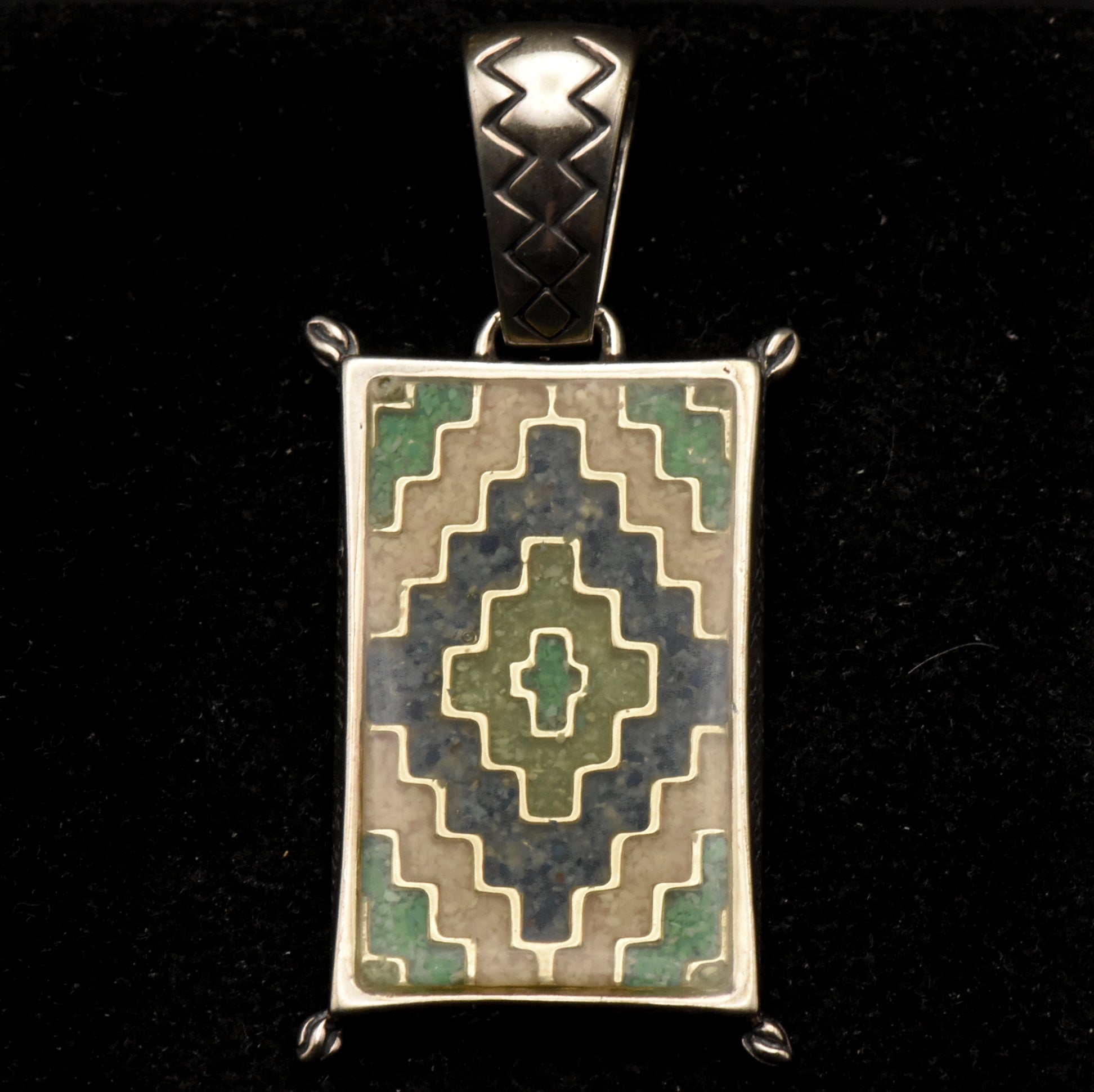 Relios - Vintage Sterling Silver Enamel Geometric Design Pendant