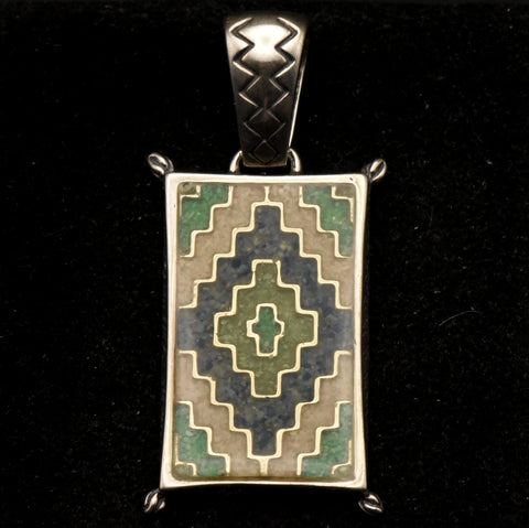 Relios - Vintage Sterling Silver Enamel Geometric Design Pendant