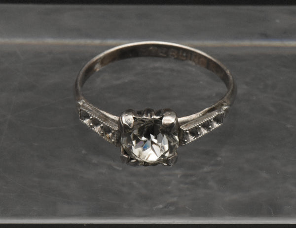 Vintage Sterling Silver Rhinestone Ring - Size 5.25