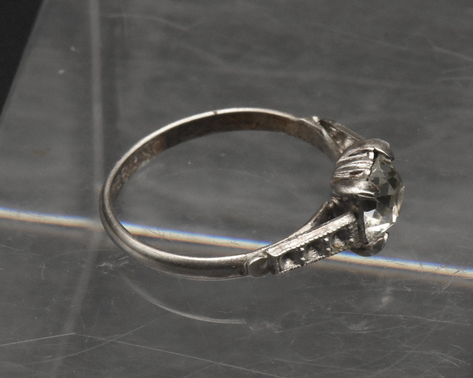 Vintage Sterling Silver Rhinestone Ring - Size 5.25