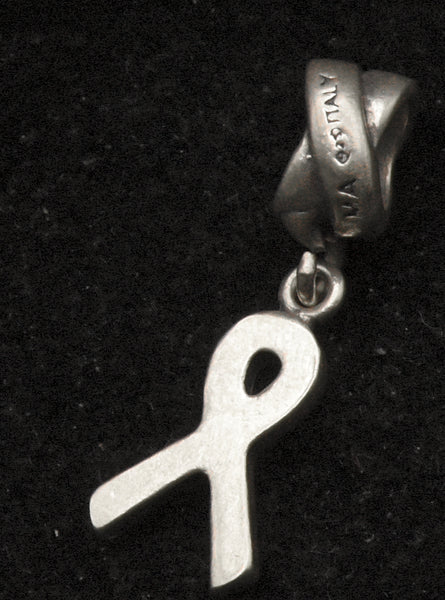 Vintage Italian Sterling Silver Dangling Pink Rhinestone Ribbon Charm