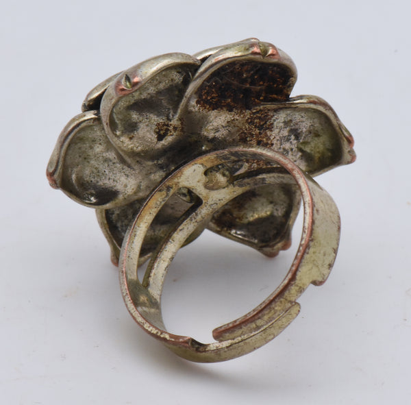 Vintage Silver Plated Adjustable Rose Ring