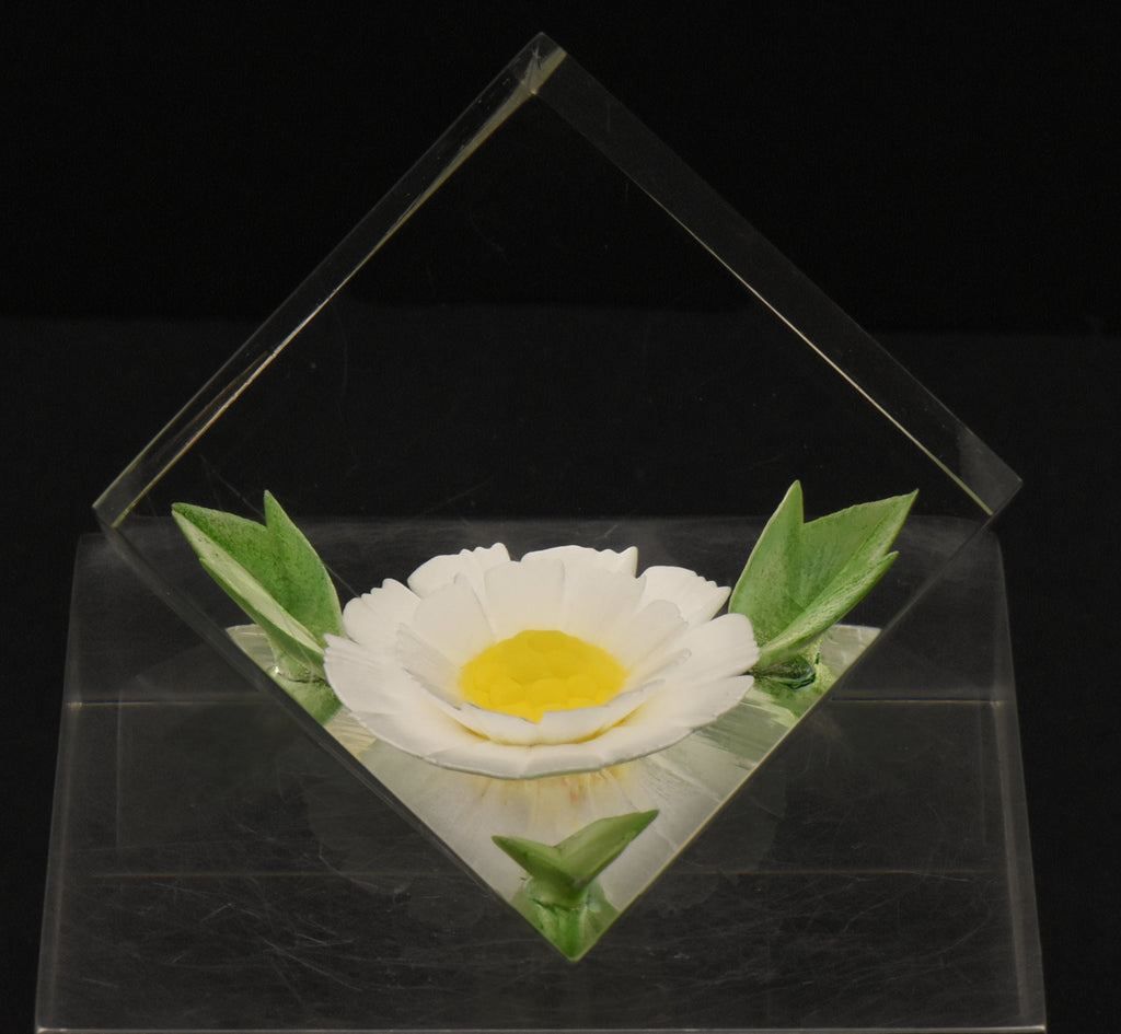 Russ - Vintage Acrylic Daisy in a Cube Paperweight