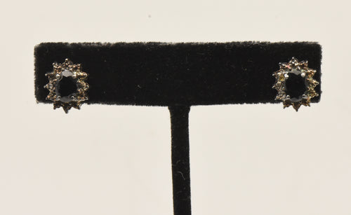 Vintage Dark Blue Sapphire and Diamond Sterling Silver Stud Earrings