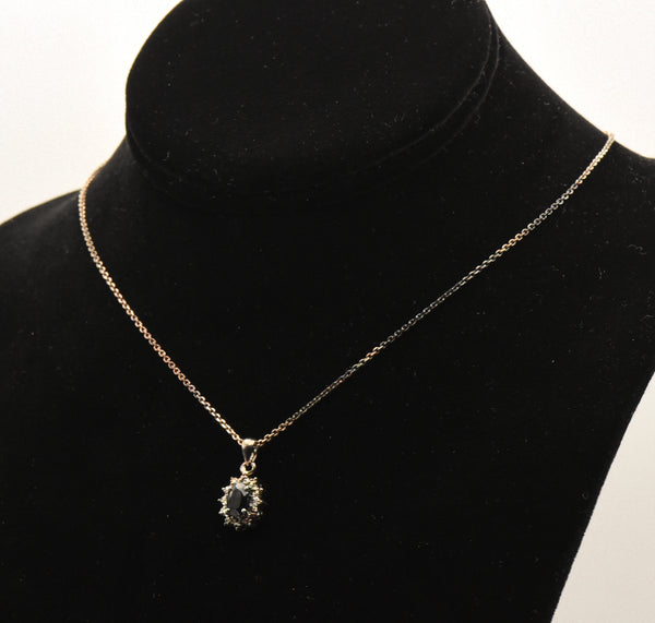 Vintage Sapphire and Diamond Sterling Silver Pendant Necklace - 17.75"