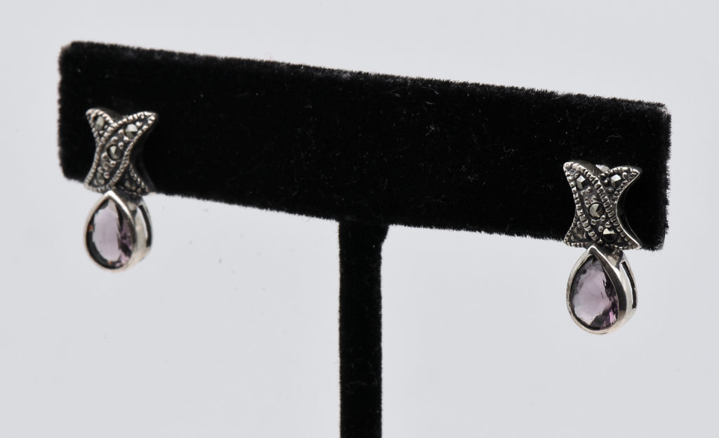 Sterling Silver Scapolite Earrings with Marcasite Stones