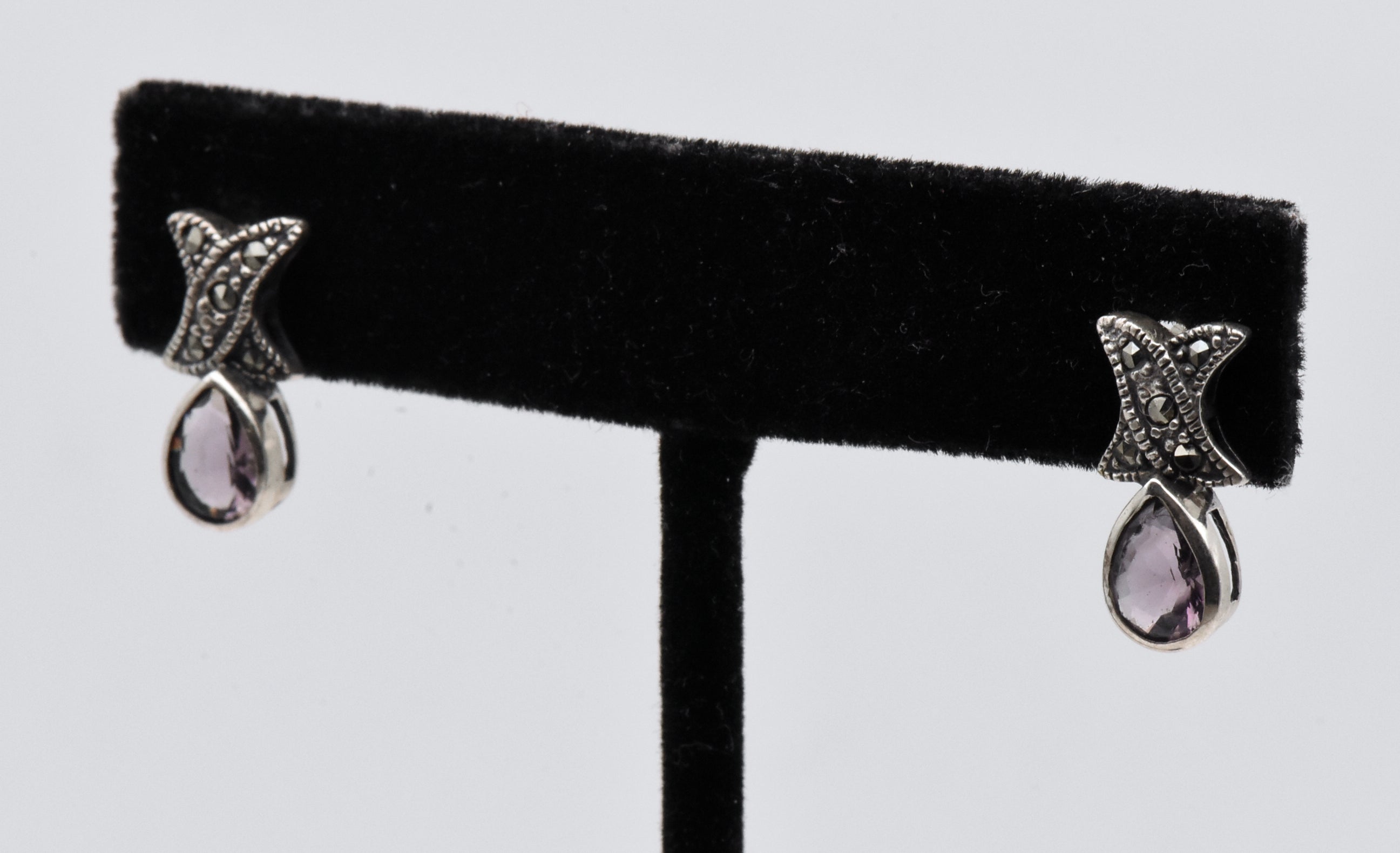 Sterling Silver Scapolite Earrings with Marcasite Stones