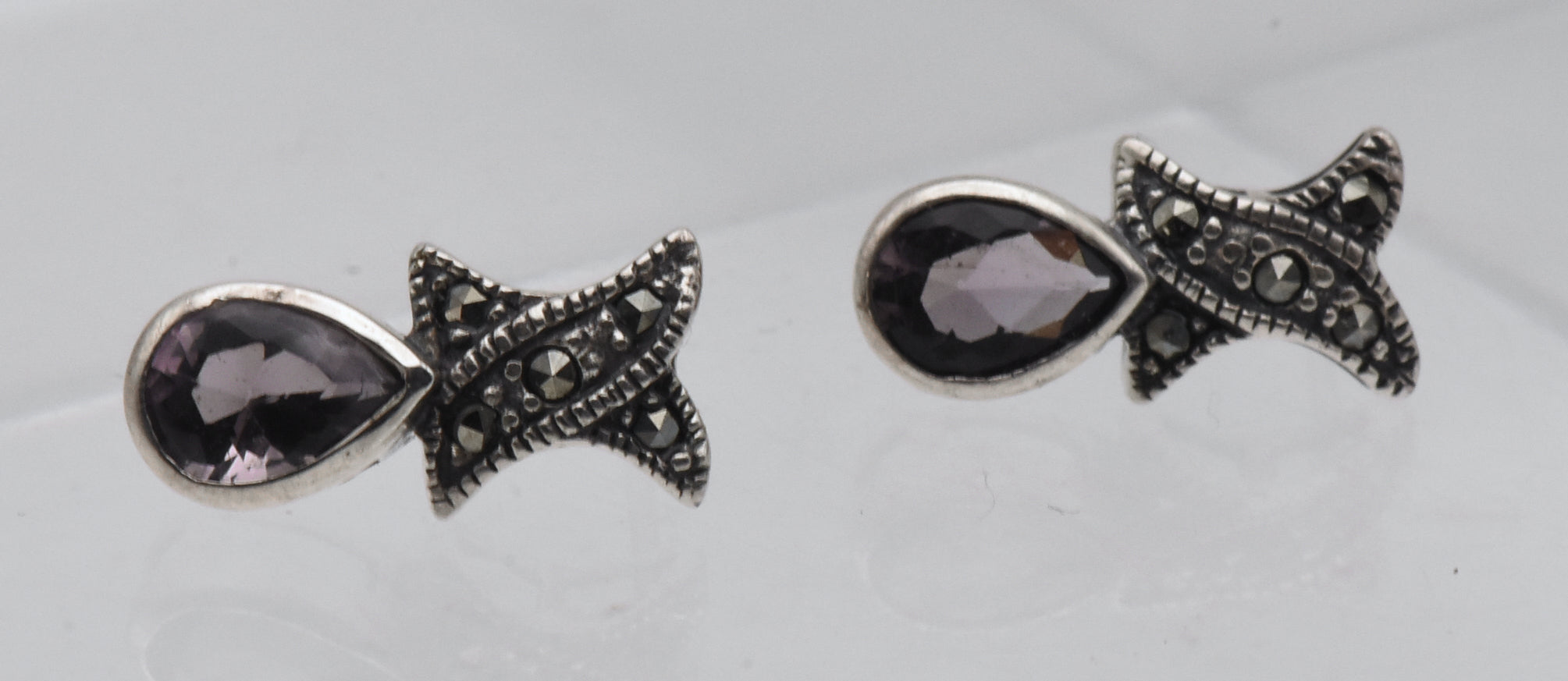 Sterling Silver Scapolite Earrings with Marcasite Stones