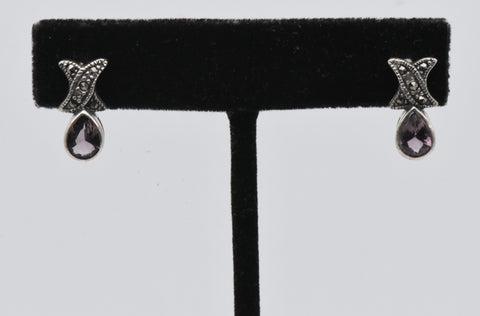 Sterling Silver Scapolite Earrings with Marcasite Stones