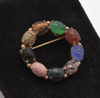 Van Dell - Vintage 12K Gold Filled Carved Gemstone Scarab Beetle Brooch