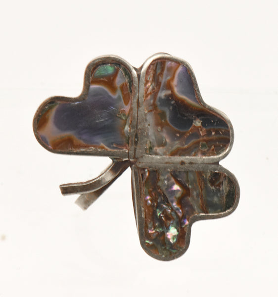 UNMATCHED Vintage Inlaid Abalone Shell Shamrock Screw Back Earring