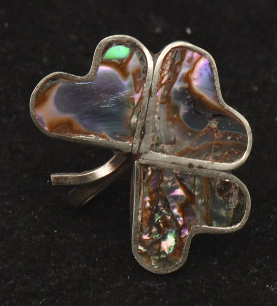 UNMATCHED Vintage Inlaid Abalone Shell Shamrock Screw Back Earring