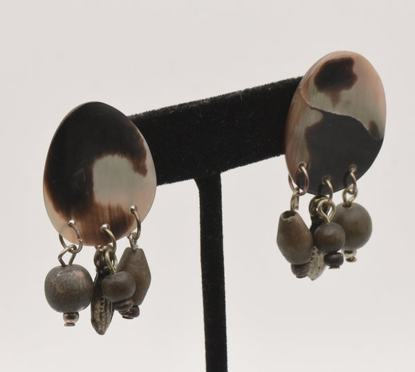 Vintage Carved Mother of Pearl with Dangles Stud Earrings