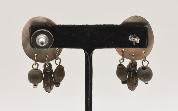 Vintage Carved Mother of Pearl with Dangles Stud Earrings