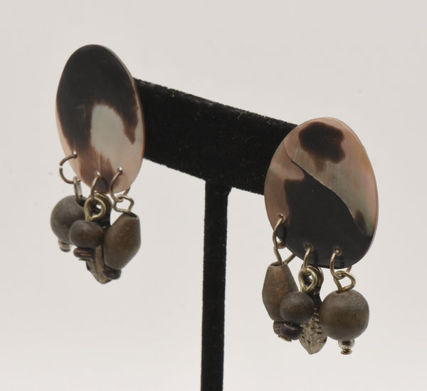 Vintage Carved Mother of Pearl with Dangles Stud Earrings