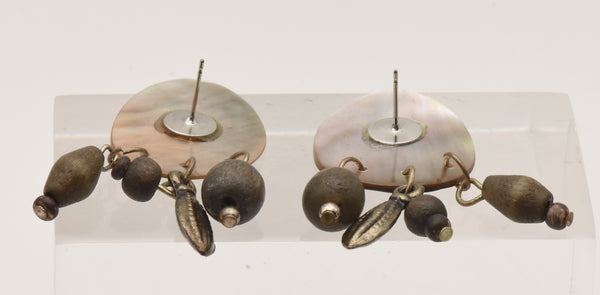 Vintage Carved Mother of Pearl with Dangles Stud Earrings