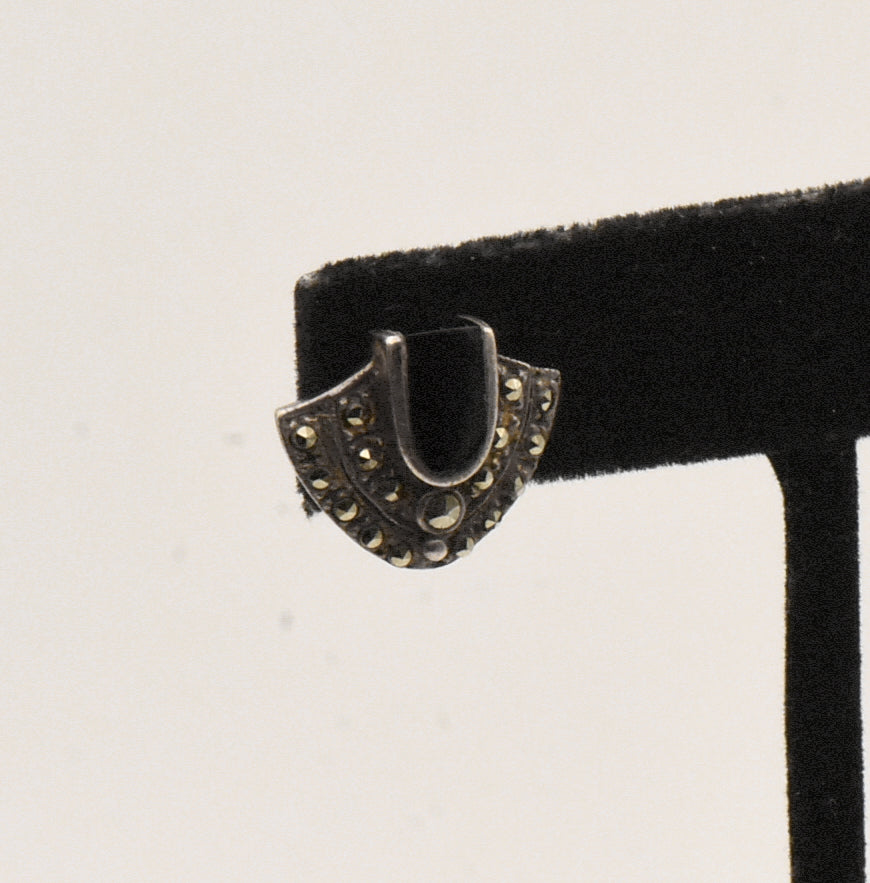 UNMATCHED Vintage Sterling Silver Art Deco Black Onyx and Marcasite Stud Earring