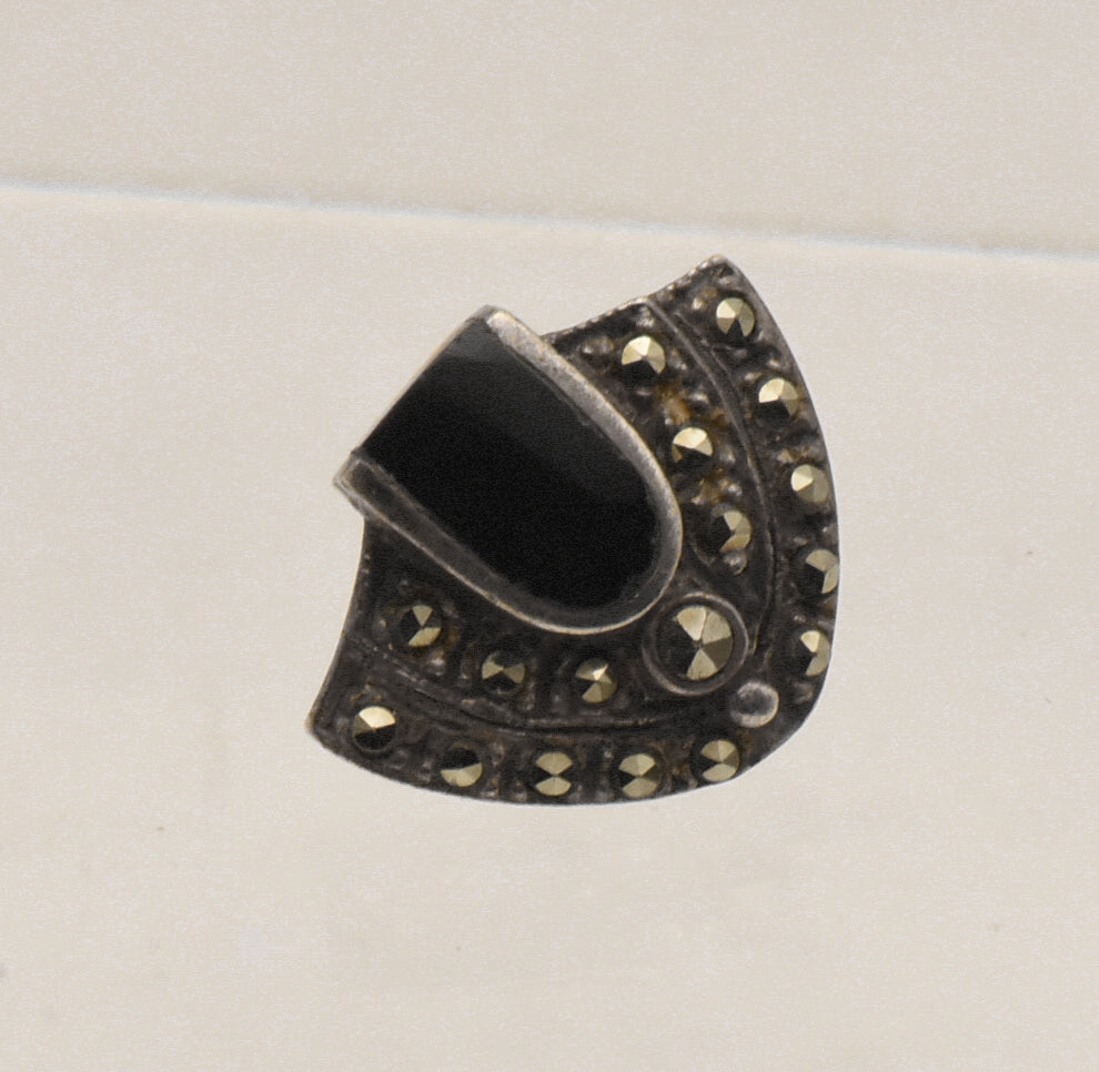 UNMATCHED Vintage Sterling Silver Art Deco Black Onyx and Marcasite Stud Earring
