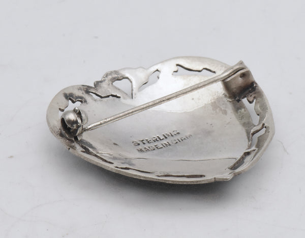 Vintage Sterling Silver Siamese Dancers Heart Brooch