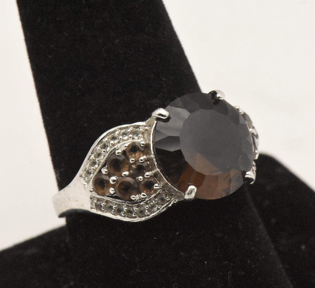 Vintage Sterling Silver Smoky Quartz and Topaz Ring - Size 9